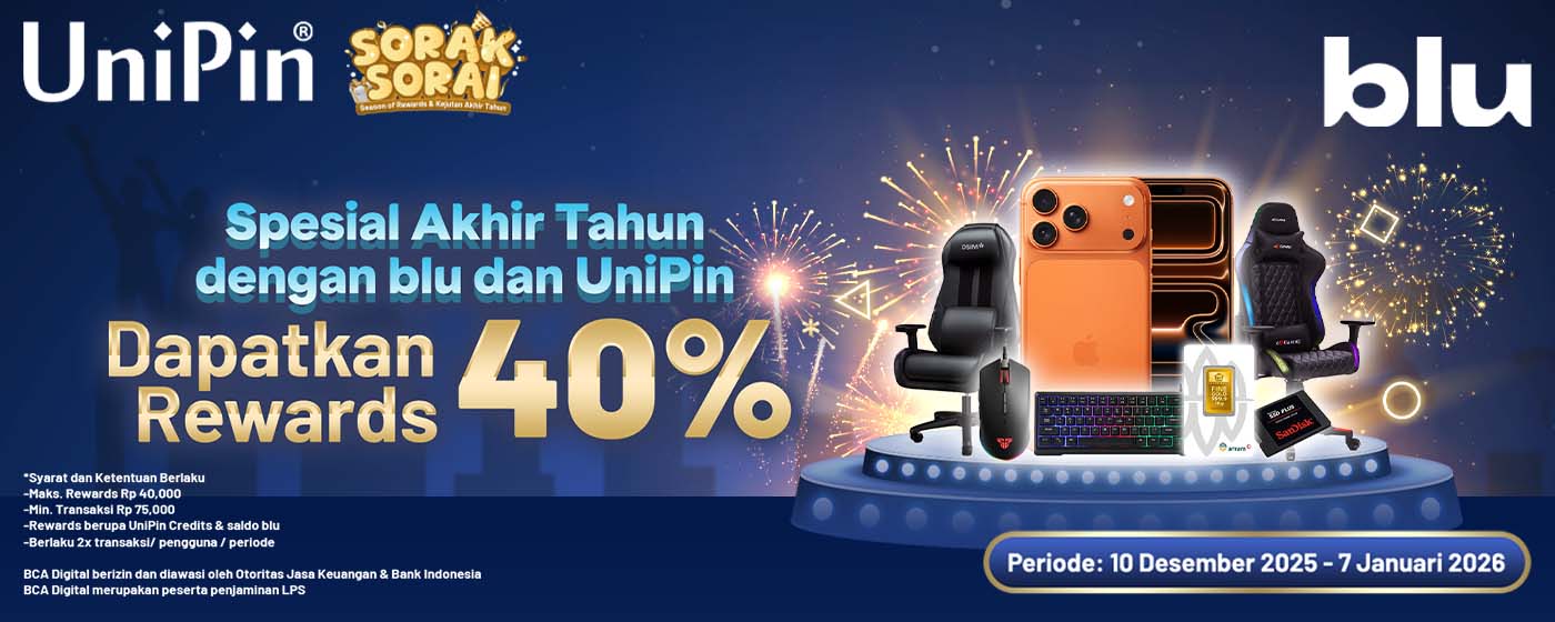 Sorak-Sorai x blu - Top Up Game di UniPin pakai blu dan dapatkan Rewards 40%